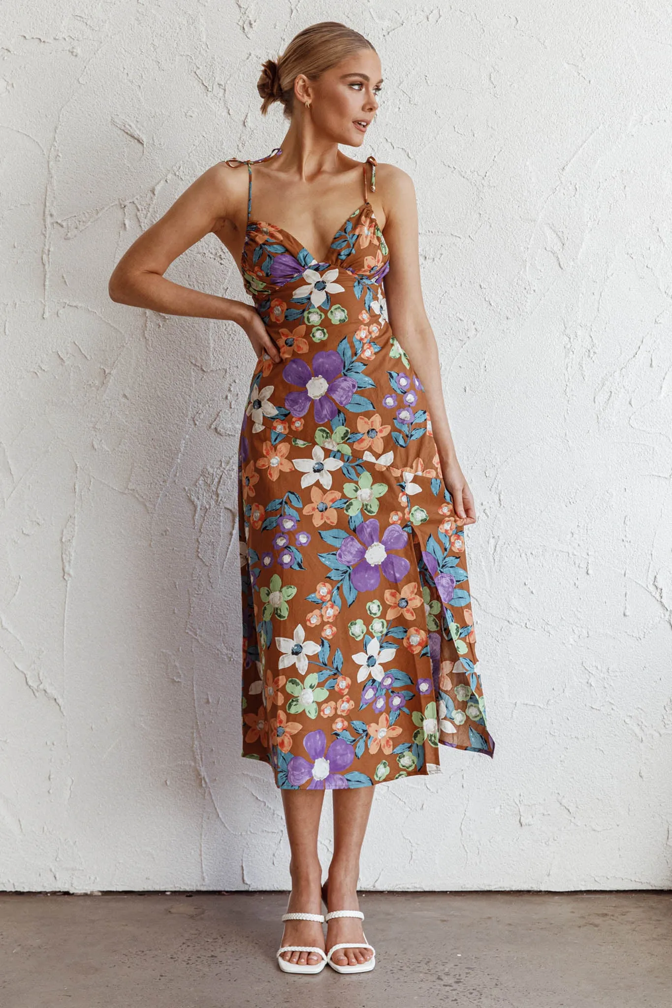 Clovelly Tied Shoulder Midi Dress Flower Terracotta sold by Selfie Leslie product image thumbnail 3