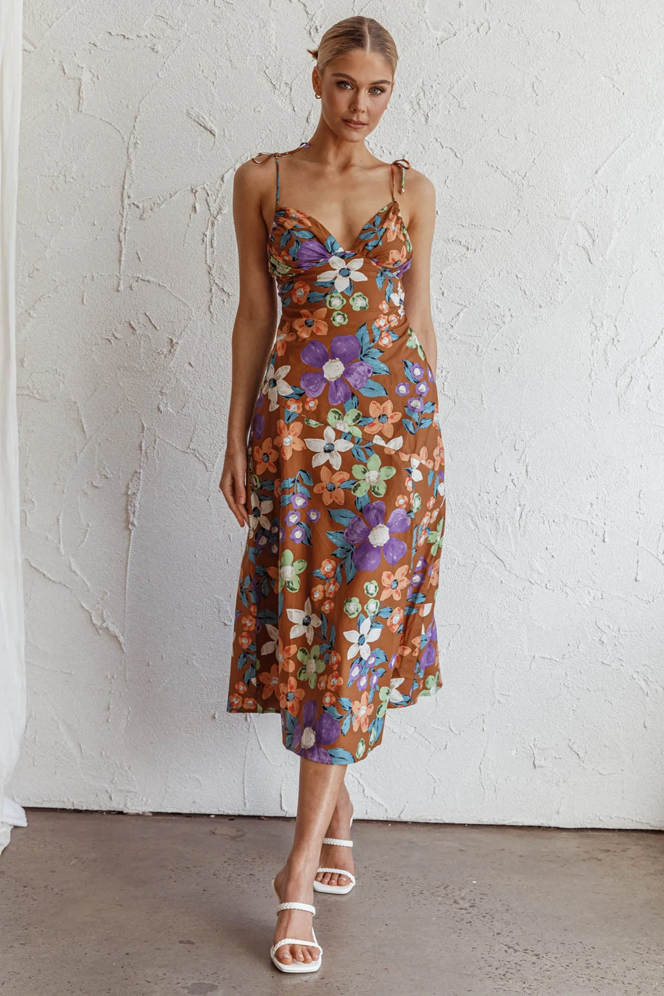 Clovelly Tied Shoulder Midi Dress Flower Terracotta sold by Selfie Leslie product image thumbnail 5