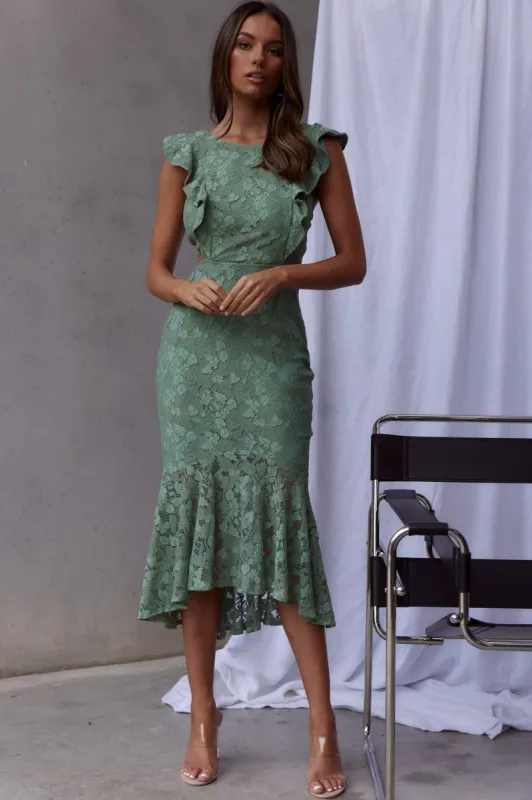 Jackie Pinafore Floral Lace Dress Avocado sold by Selfie Leslie