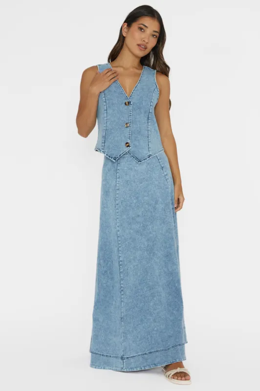 Rhythms A-Line Maxi Skirt Denim Blue sold by Selfie Leslie