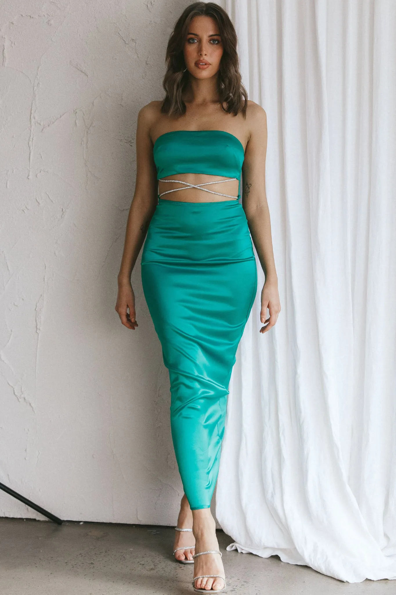 Nohemi Strapless Diamante Maxi Dress Green sold by Selfie Leslie product image thumbnail 5