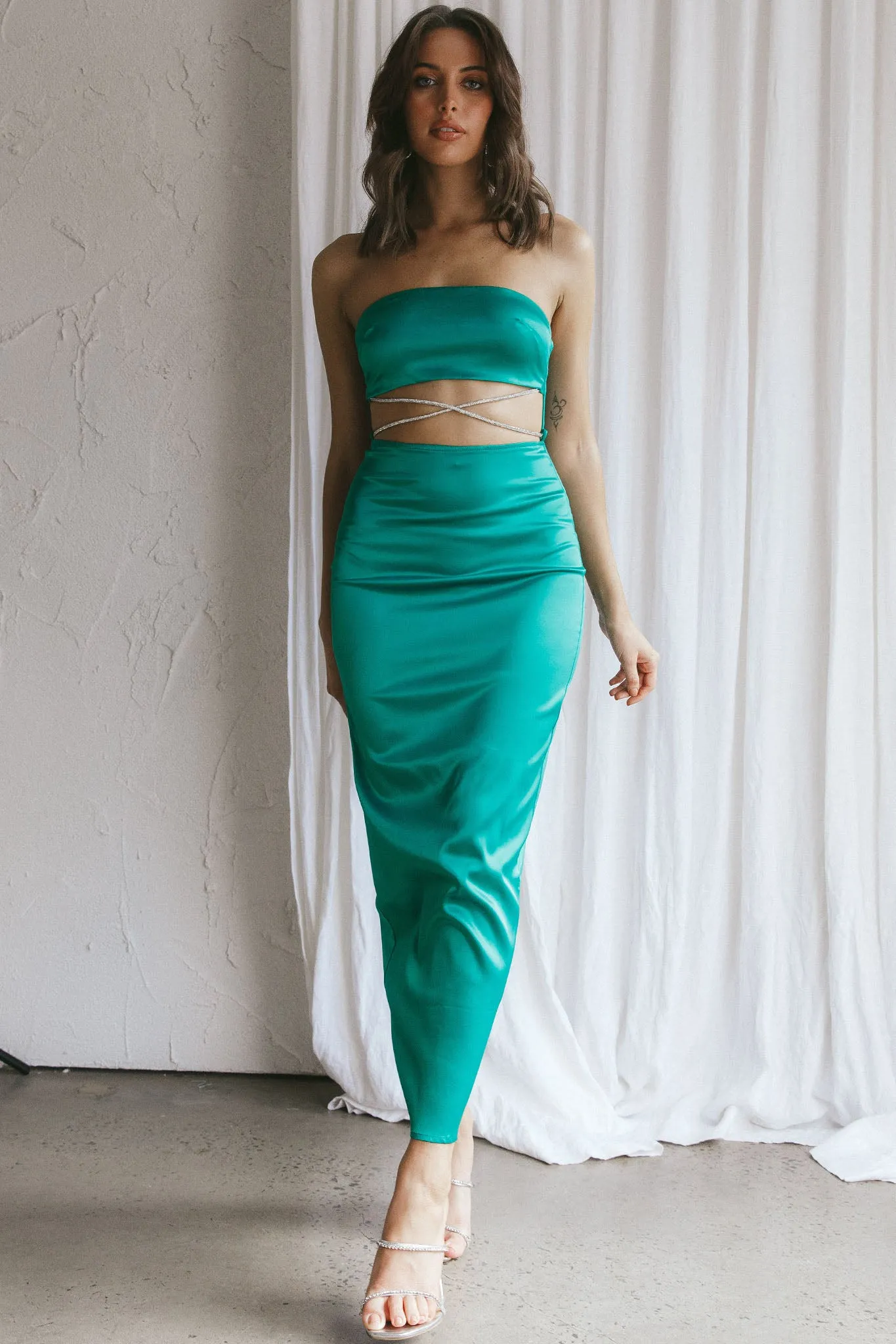 Nohemi Strapless Diamante Maxi Dress Green sold by Selfie Leslie product image thumbnail 3