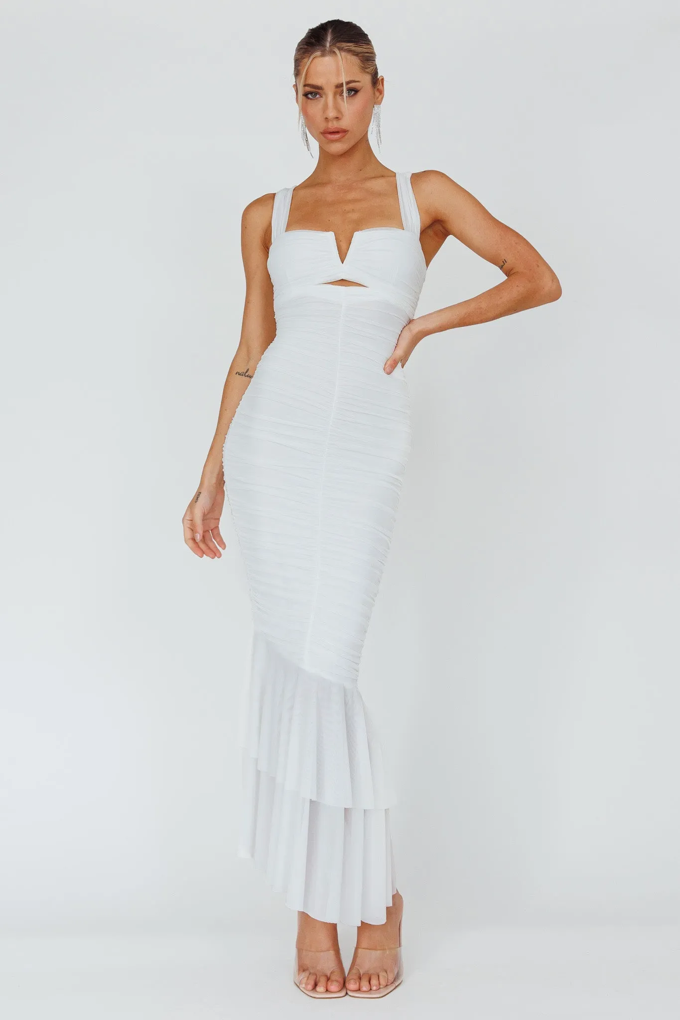 Nadia Ruched Fishtail Maxi Dress White sold by Selfie Leslie product image thumbnail 3