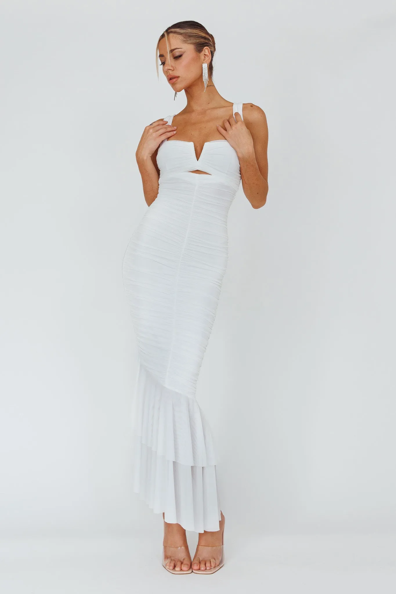 Nadia Ruched Fishtail Maxi Dress White sold by Selfie Leslie product image thumbnail 5