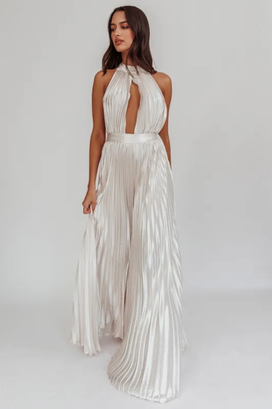 Monarch Pleated Satin Maxi Dress Champagne sold by Selfie Leslie