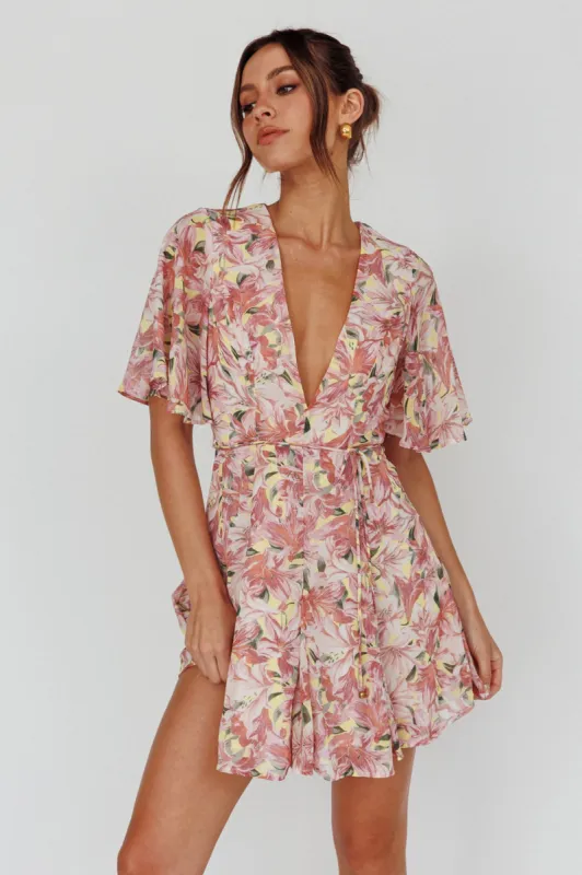 Estelle Angel Sleeve Dress Lily Print Yellow sold by Selfie Leslie