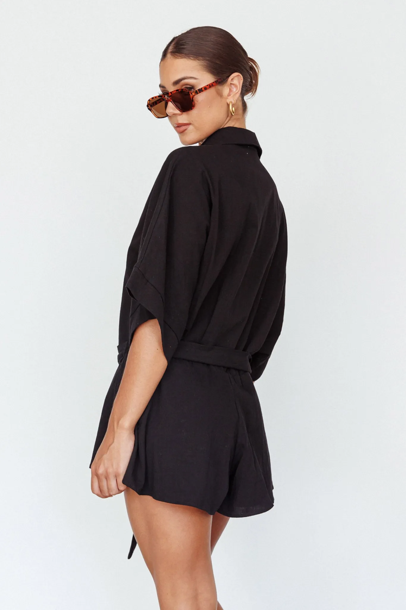 Daytona Beach Button-Up Romper Black sold by Selfie Leslie product image thumbnail 2