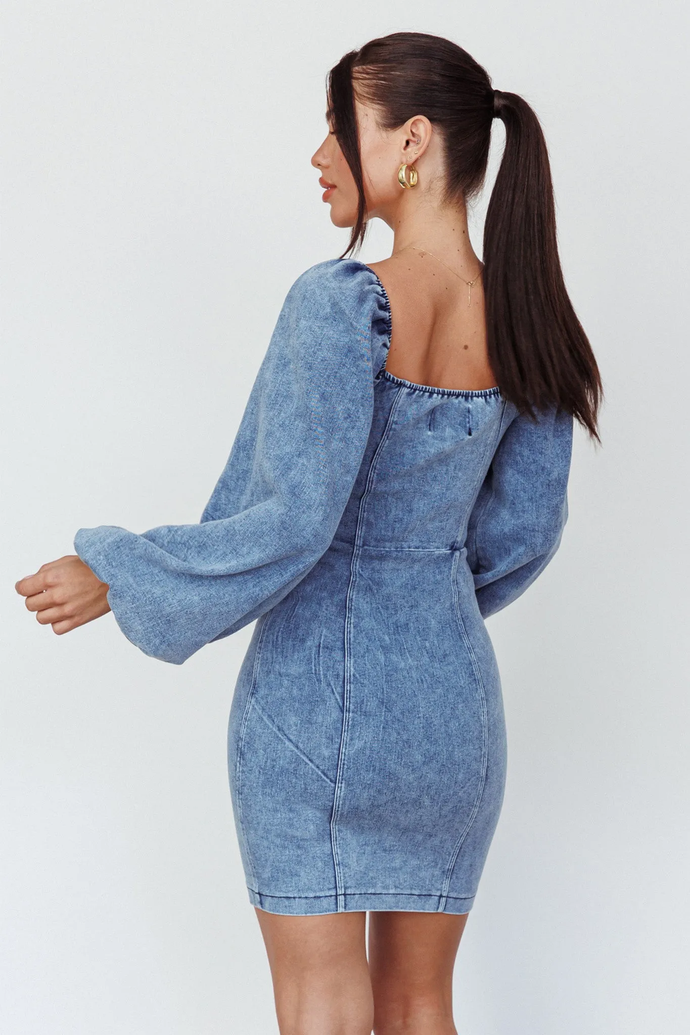 Tasmyn Balloon Sleeve Zipper Mini Dress Denim sold by Selfie Leslie product image thumbnail 2