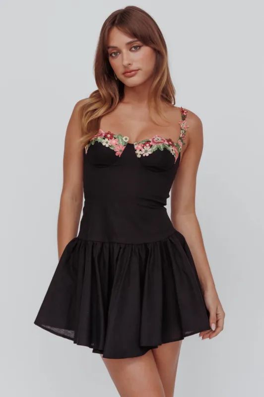 Rose Garden Flounce Mini Dress Black sold by Selfie Leslie