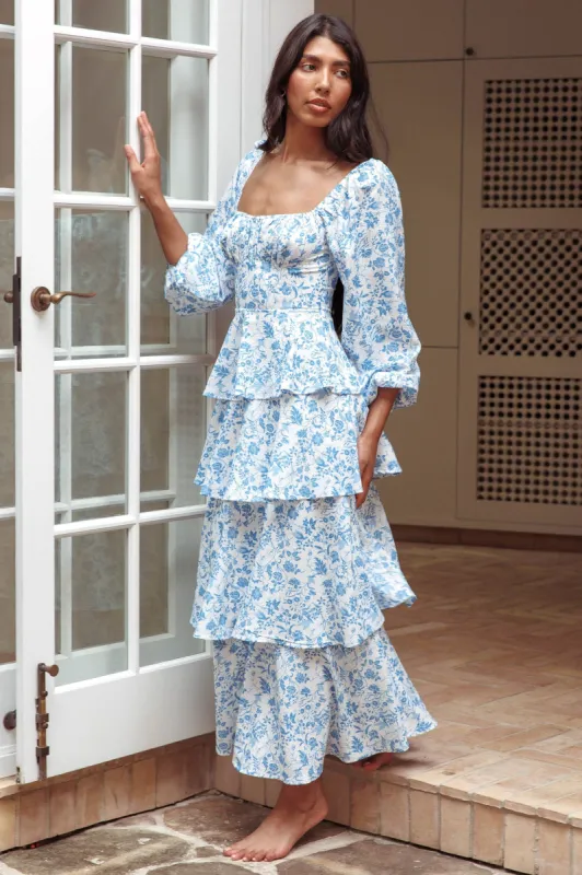 Provence Bloom Long Sleeve Maxi Dress Floral Blue sold by Selfie Leslie