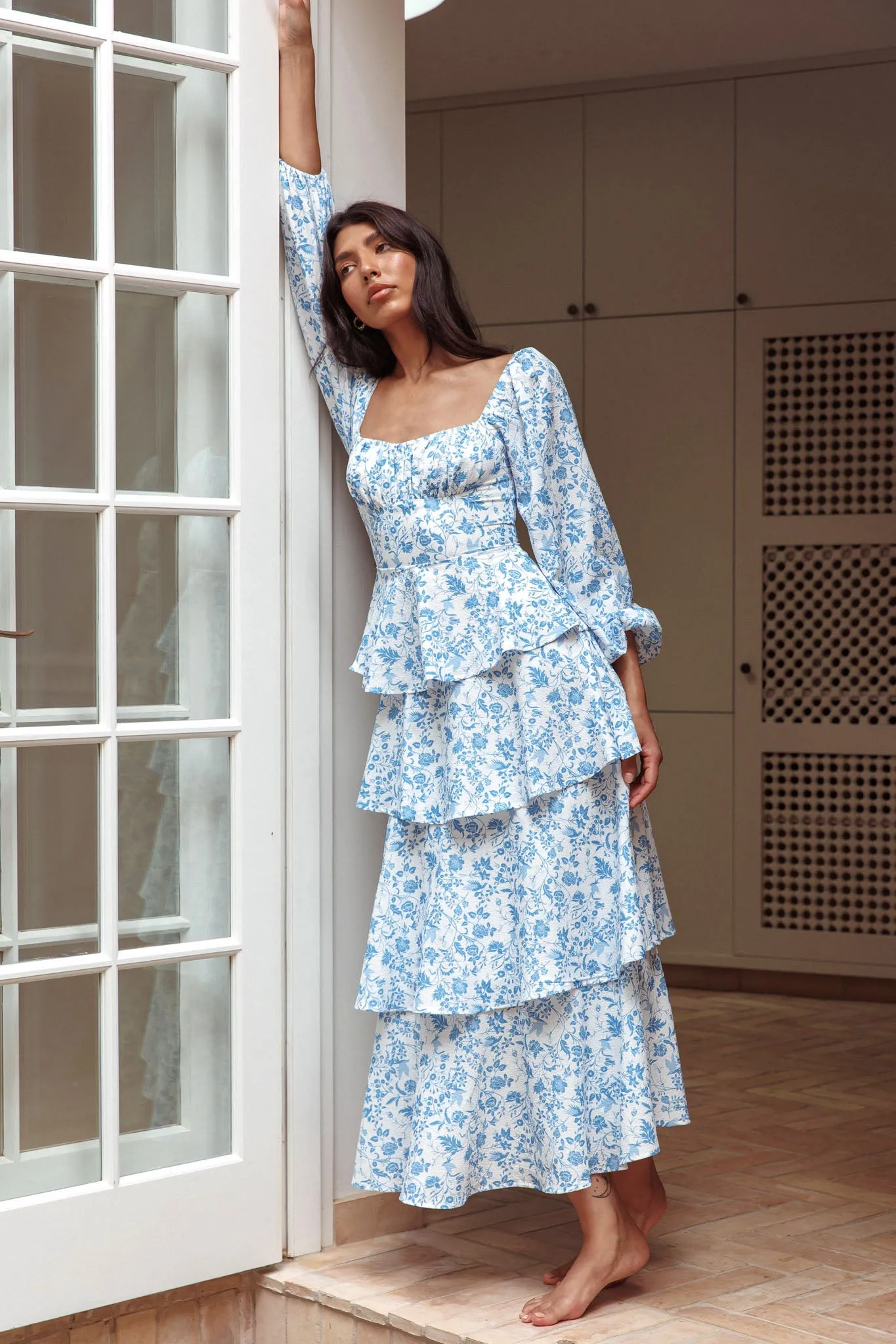 Provence Bloom Long Sleeve Maxi Dress Floral Blue sold by Selfie Leslie product image thumbnail 3