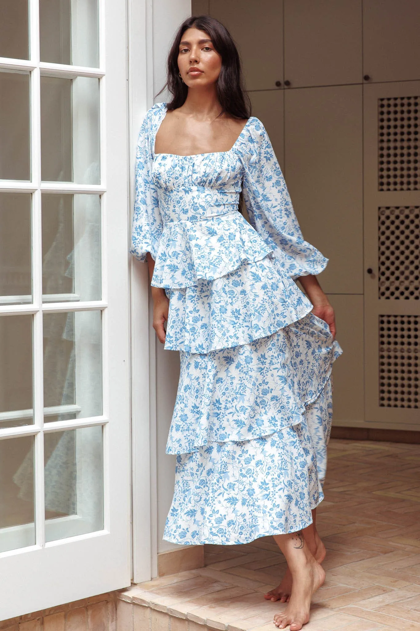 Provence Bloom Long Sleeve Maxi Dress Floral Blue sold by Selfie Leslie product image thumbnail 5