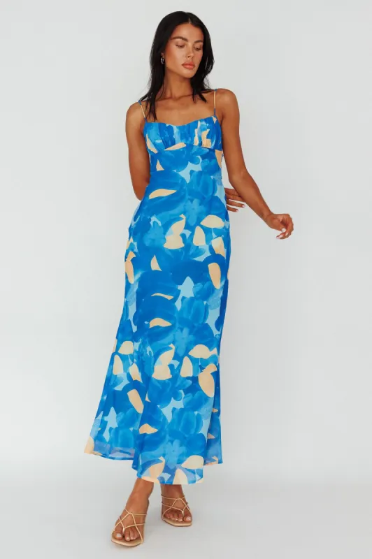 Nerida Twist Back Maxi Dress Print Blue sold by Selfie Leslie