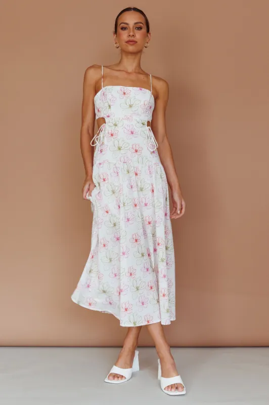 Aloha Cut-Out Waist Midi Dress Floral Pink sold by Selfie Leslie