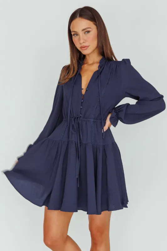Waverly Long Sleeve Mini Dress Navy sold by Selfie Leslie