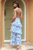 Veda Strappy Back Ruffle Midi Dress Floral Blue sold by Selfie Leslie