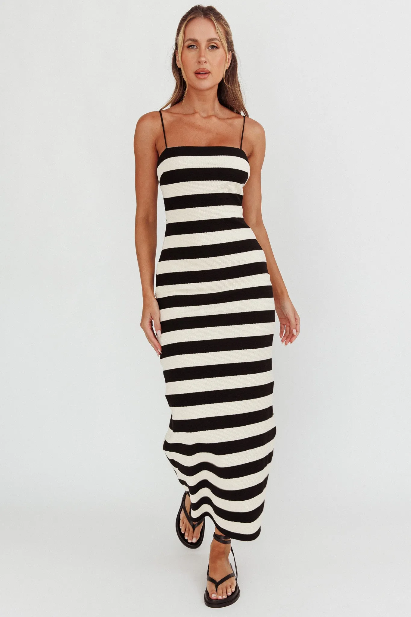 Gracey Cami Strap Maxi Dress Stripe Black sold by Selfie Leslie