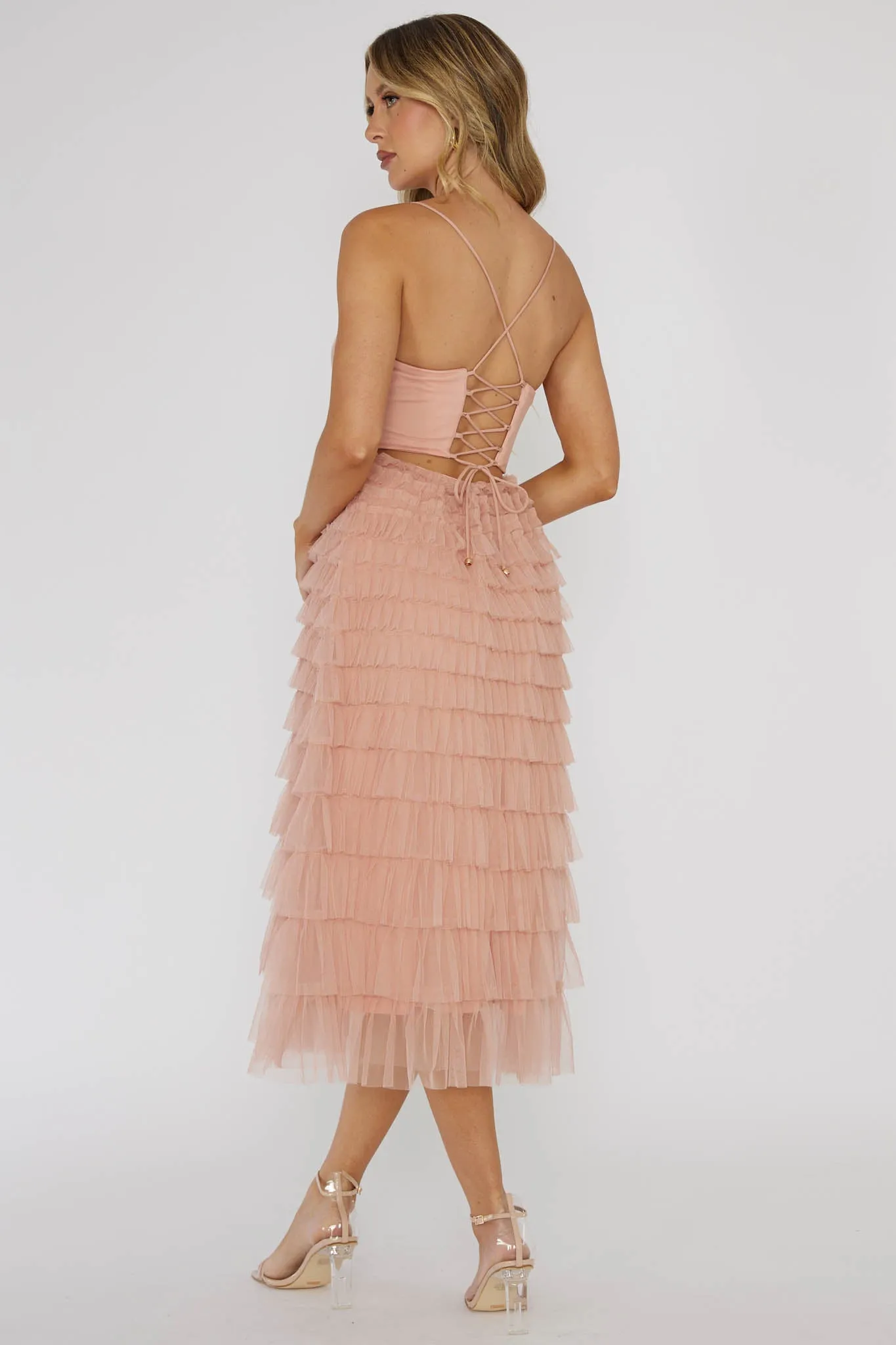 Garden Party Tiered Frill Midi Dress Blush sold by Selfie Leslie product image thumbnail 2