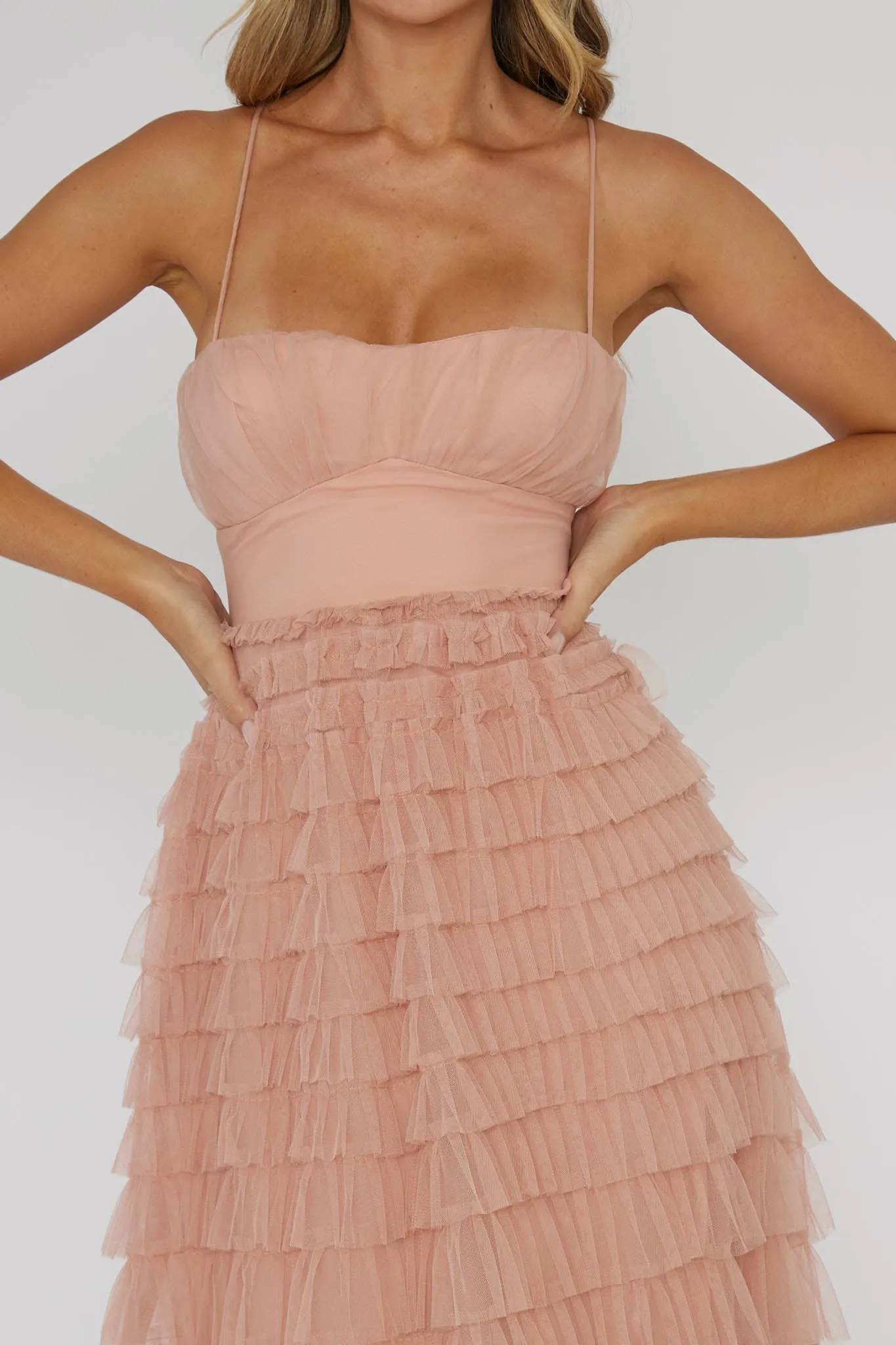 Garden Party Tiered Frill Midi Dress Blush sold by Selfie Leslie product image thumbnail 4