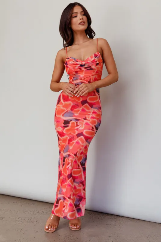 Teava Laced Waist Midi Dress Abstract Sorbet sold by Selfie Leslie