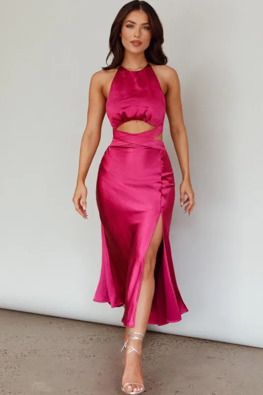 Social Butterfly Cut-Out Waist Midi Dress Fuchsia sold by Selfie Leslie