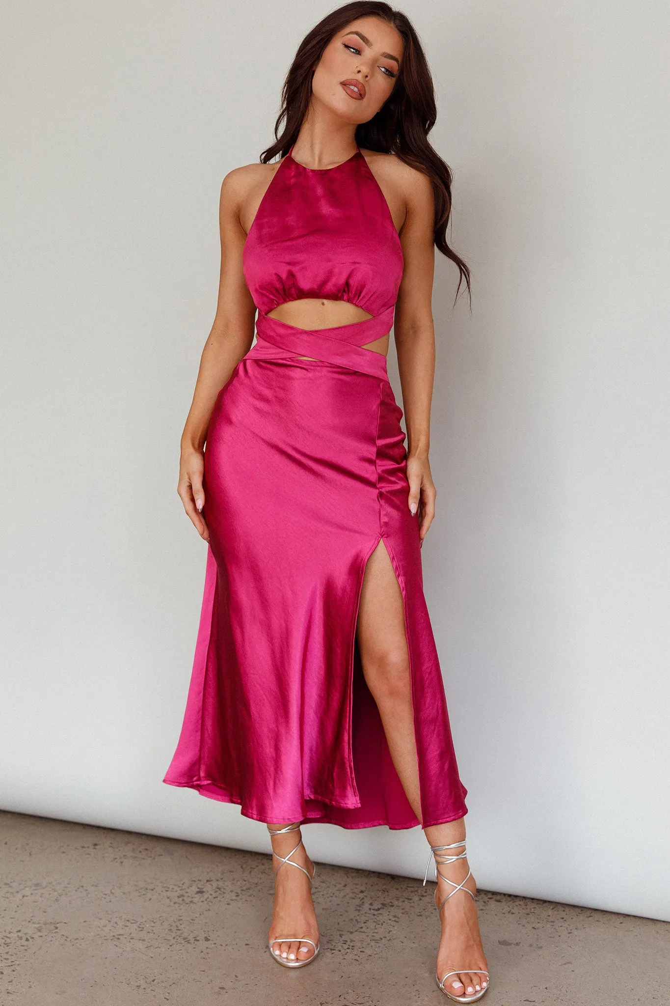 Social Butterfly Cut-Out Waist Midi Dress Fuchsia sold by Selfie Leslie product image thumbnail 3