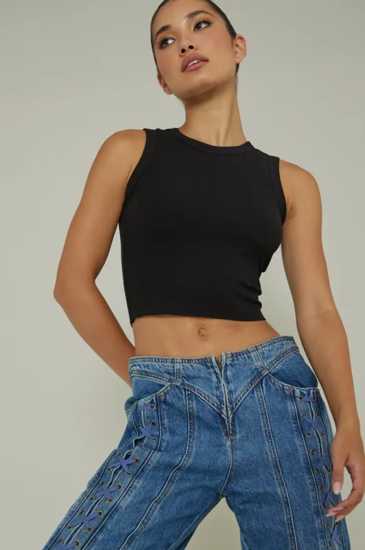 Mayra Crew Neck Crop Top Black sold by Selfie Leslie
