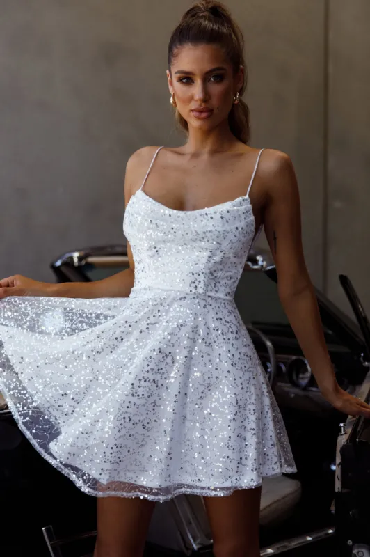 Marbella Sequin Embellished Scoop Neck Mini Dress White sold by Selfie Leslie