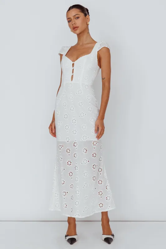 Bohemian Sun Cap Sleeve Eyelet Midi Dress White sold by Selfie Leslie