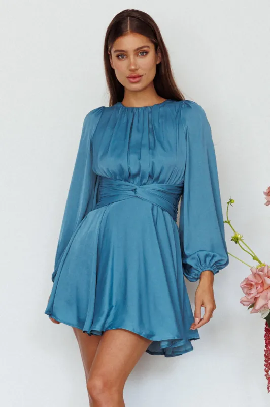 Leia Long Sleeve Waist Tie Mini Dress Teal sold by Selfie Leslie