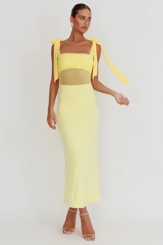 Starry Eyed Mesh Waist Maxi Dress Lemon sold by Selfie Leslie