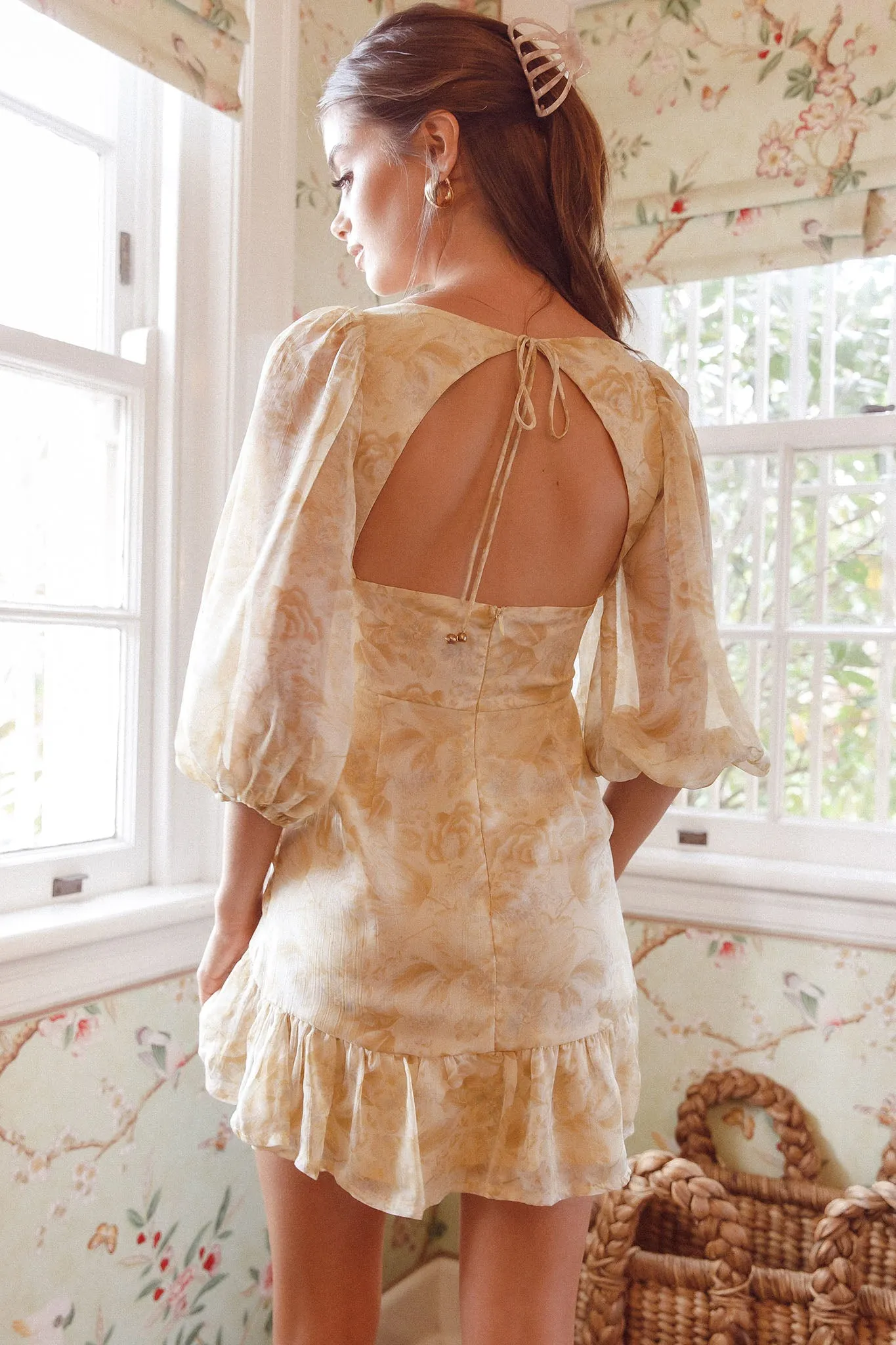 Tresa Twist Front Flounce Hem Mini Dress Floral Yellow sold by Selfie Leslie product image thumbnail 2