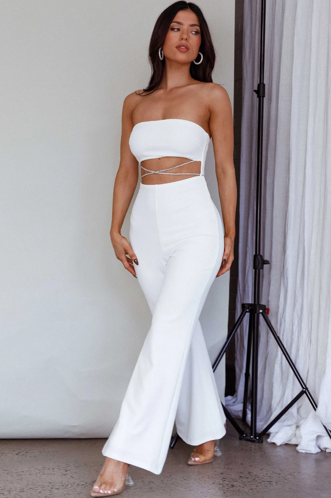 Nohemi Strapless Diamante Jumpsuit White sold by Selfie Leslie