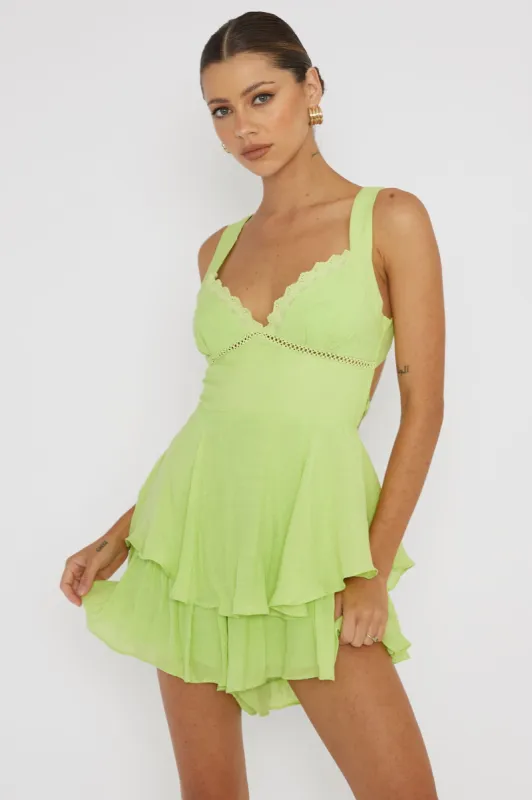 Hard To Catch Lace-Up Back Romper Green sold by Selfie Leslie