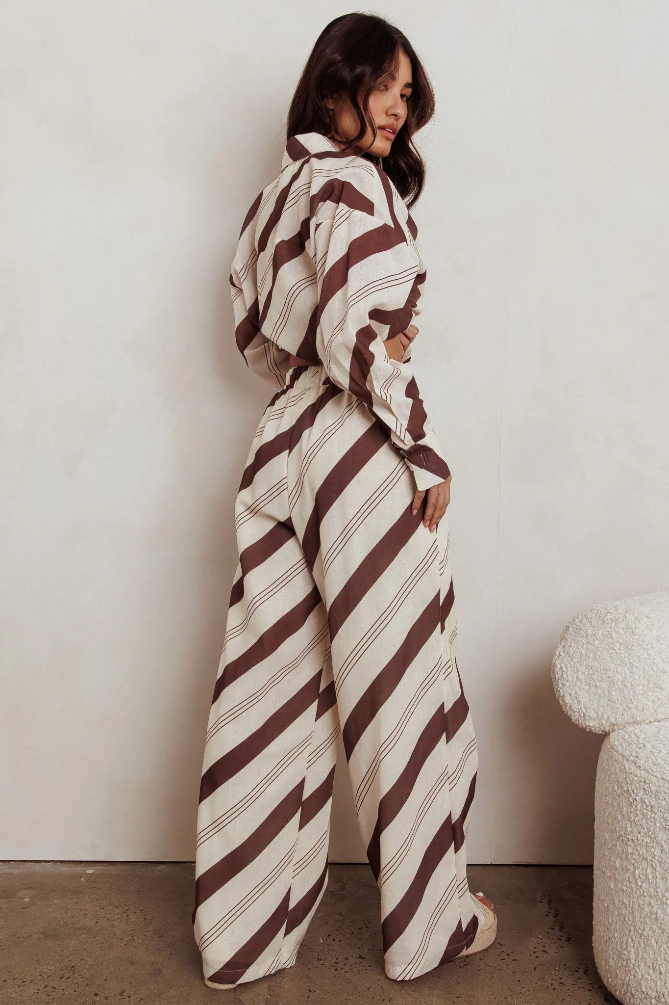 Alex Elastic Waist Striped Print Pant Cream/Cacao sold by Selfie Leslie product image thumbnail 2