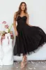 Smitten Sweetheart Neckline Chiffon Midi Dress Black Sparkle sold by Selfie Leslie