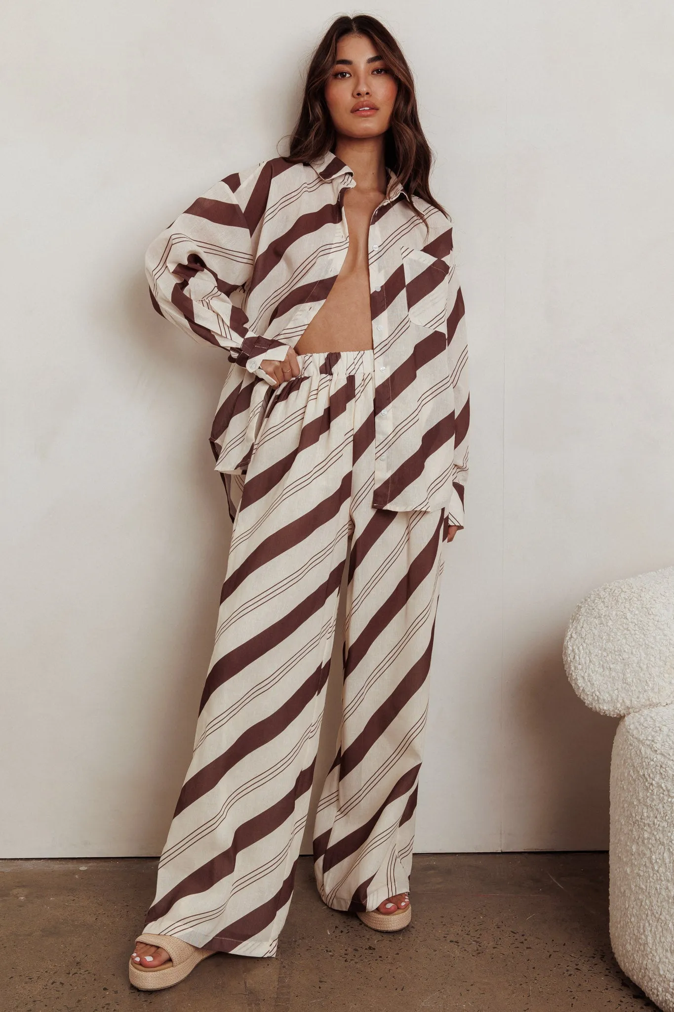 Alex Elastic Waist Striped Print Pant Cream/Cacao sold by Selfie Leslie product image thumbnail 3