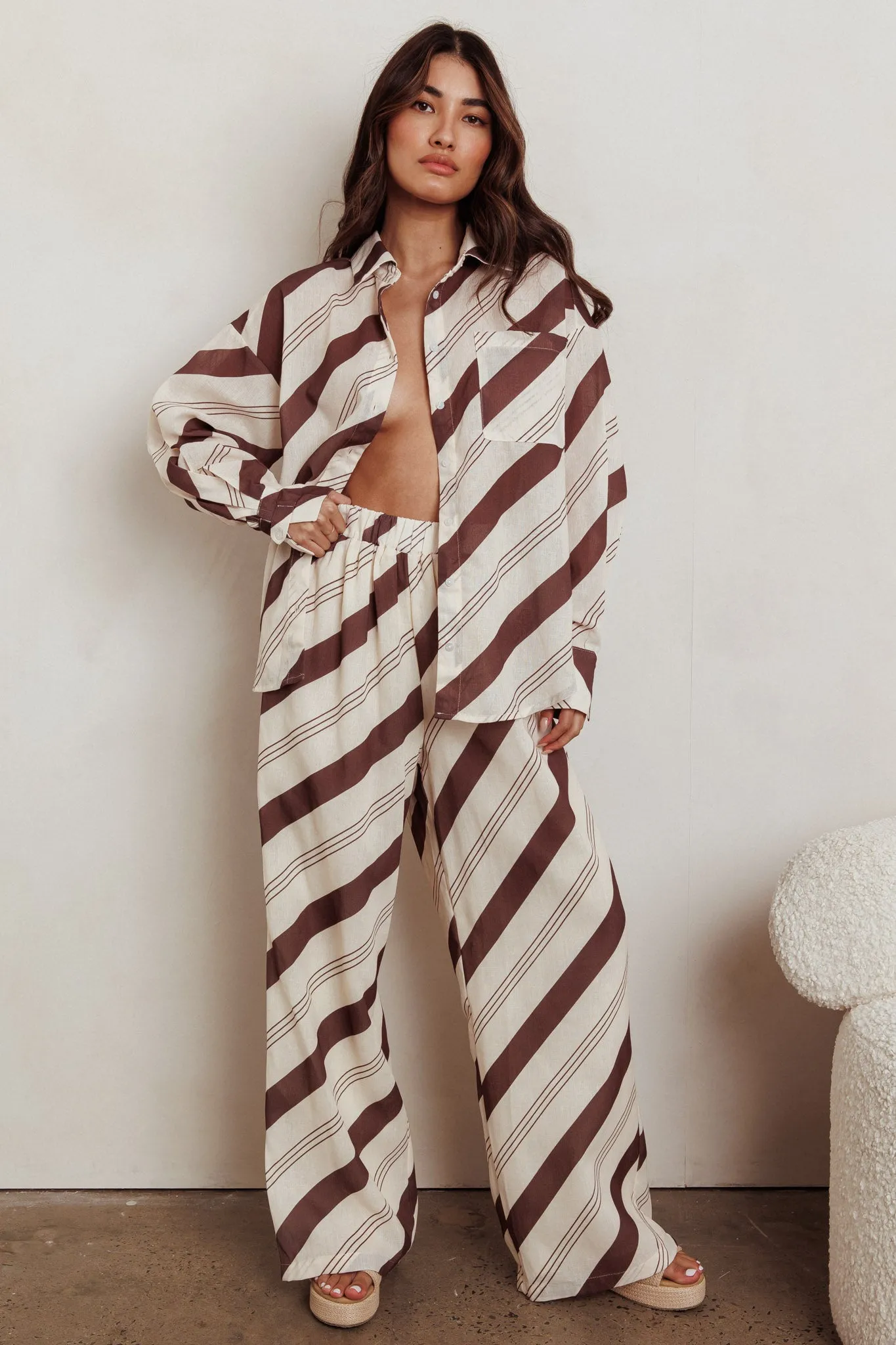 Alex Elastic Waist Striped Print Pant Cream/Cacao sold by Selfie Leslie product image thumbnail 5