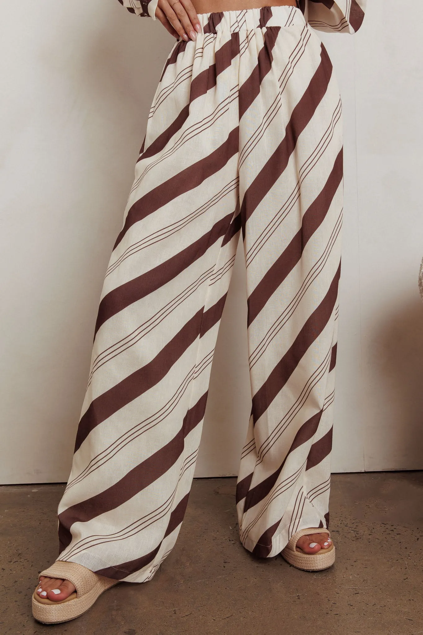 Alex Elastic Waist Striped Print Pant Cream/Cacao sold by Selfie Leslie product image thumbnail 4