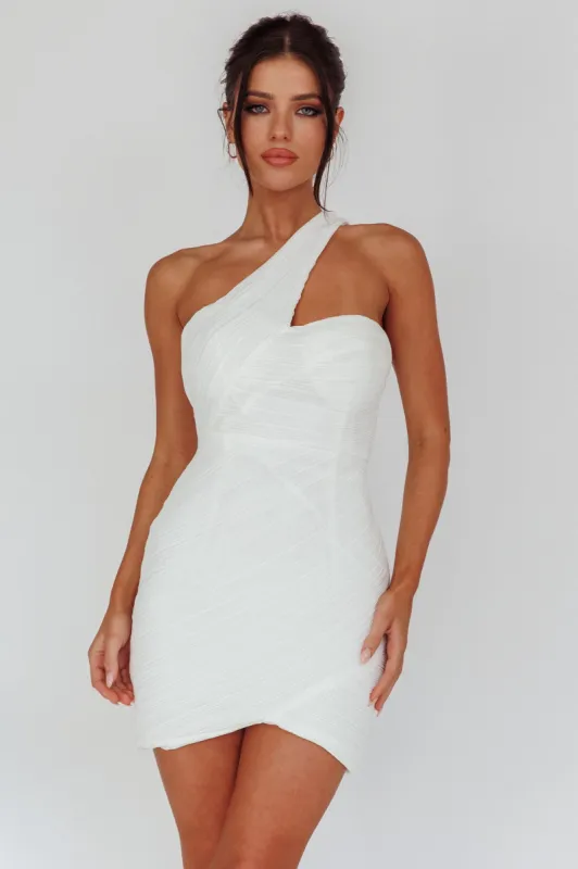 Meridith One Shoulder Accordion Pleat Mini Dress Off White sold by Selfie Leslie