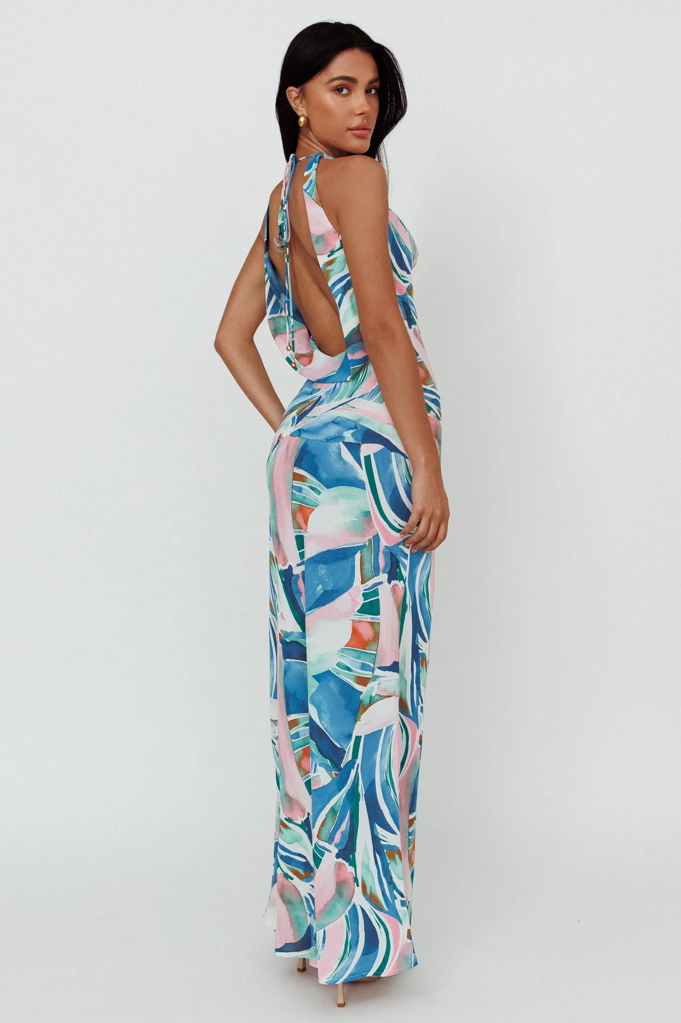 Cassiopeia Open Back Maxi Dress Abstract Blue sold by Selfie Leslie product image thumbnail 2
