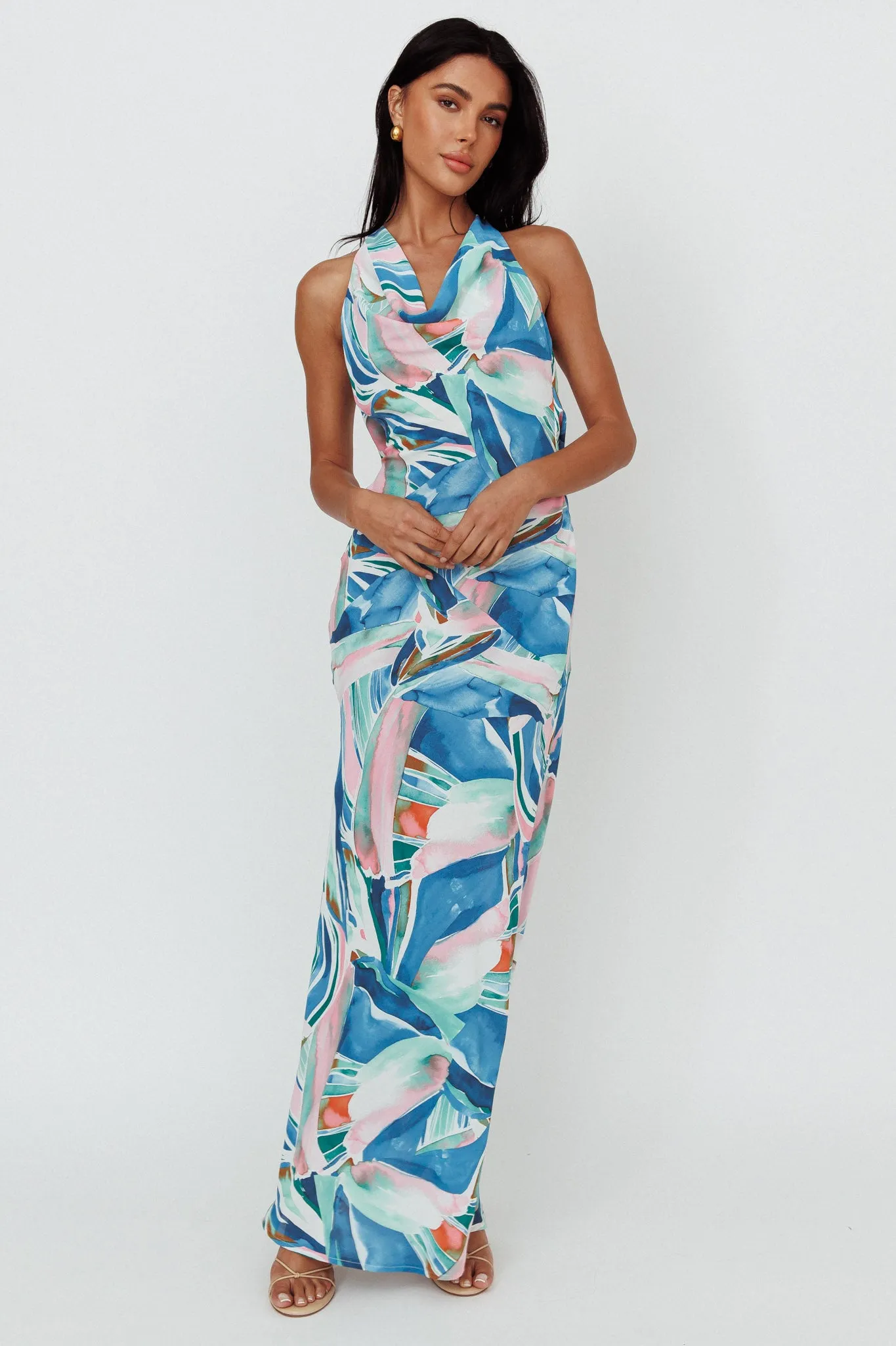 Cassiopeia Open Back Maxi Dress Abstract Blue sold by Selfie Leslie product image thumbnail 5