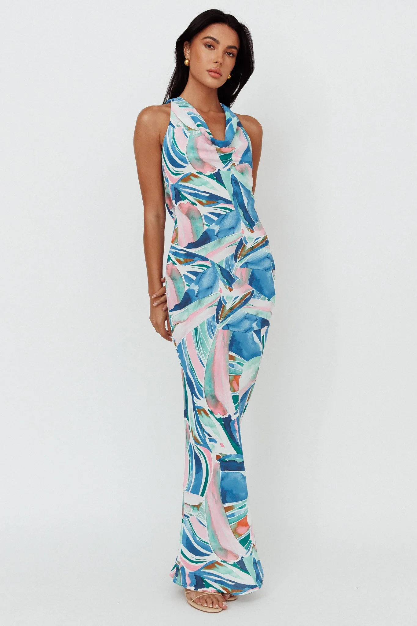 Cassiopeia Open Back Maxi Dress Abstract Blue sold by Selfie Leslie product image thumbnail 3