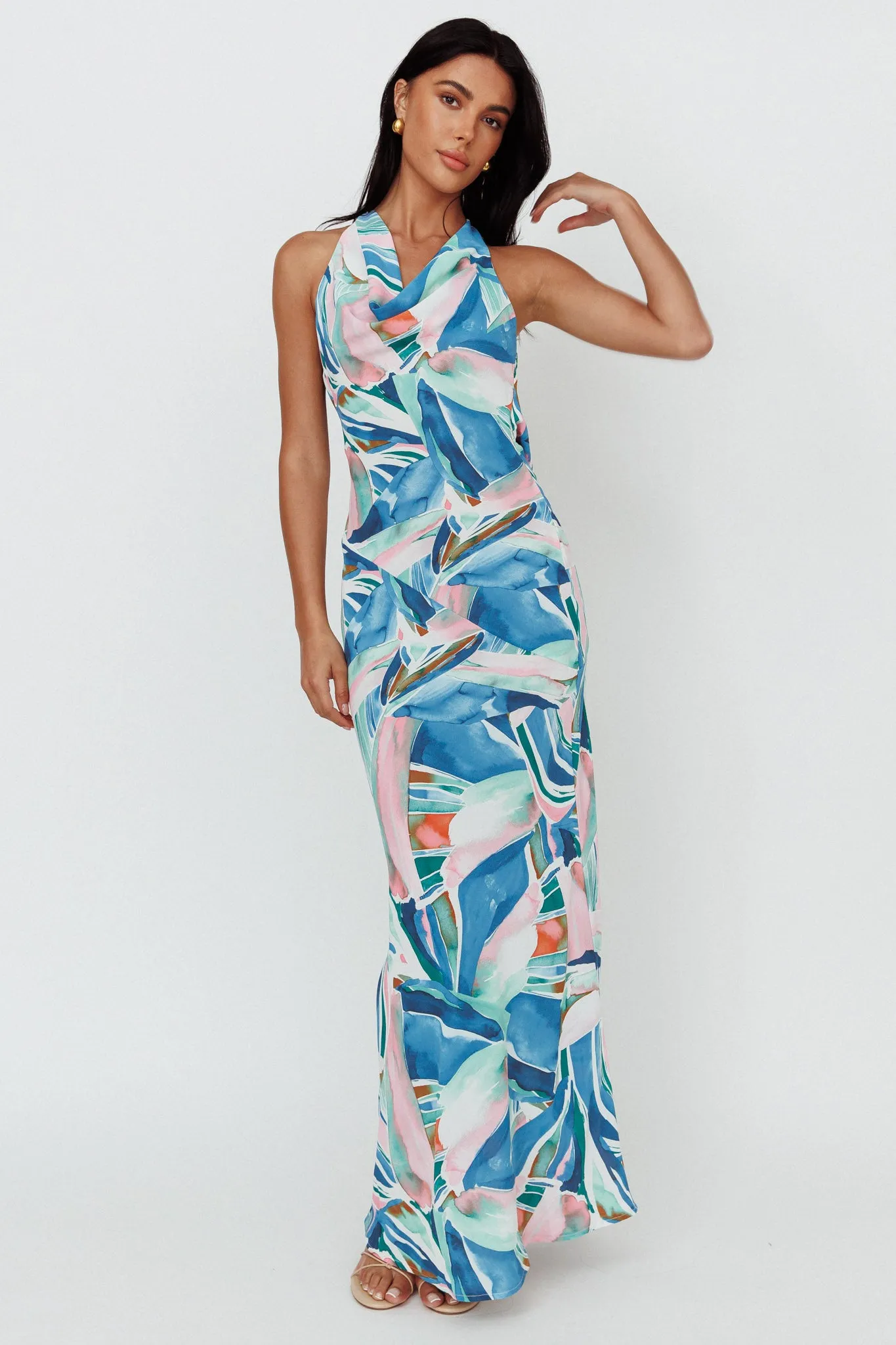 Cassiopeia Open Back Maxi Dress Abstract Blue sold by Selfie Leslie