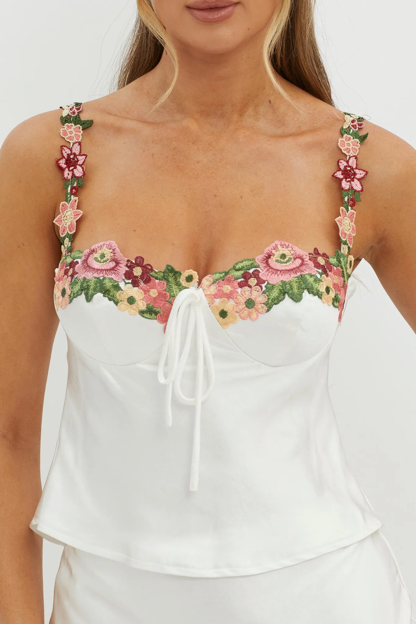 Rose Garden Floral Applique Cami Top White sold by Selfie Leslie product image thumbnail 4