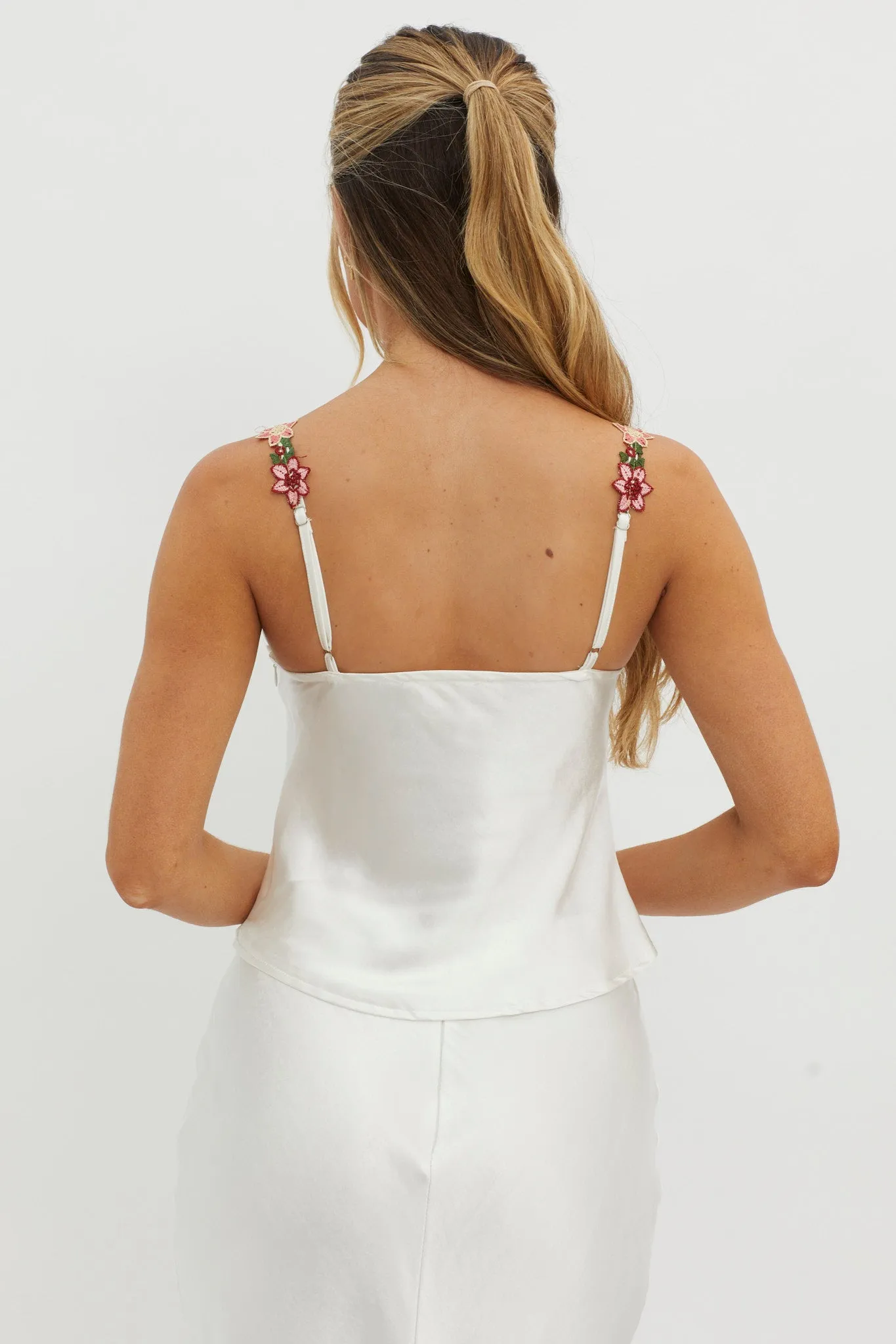 Rose Garden Floral Applique Cami Top White sold by Selfie Leslie product image thumbnail 3