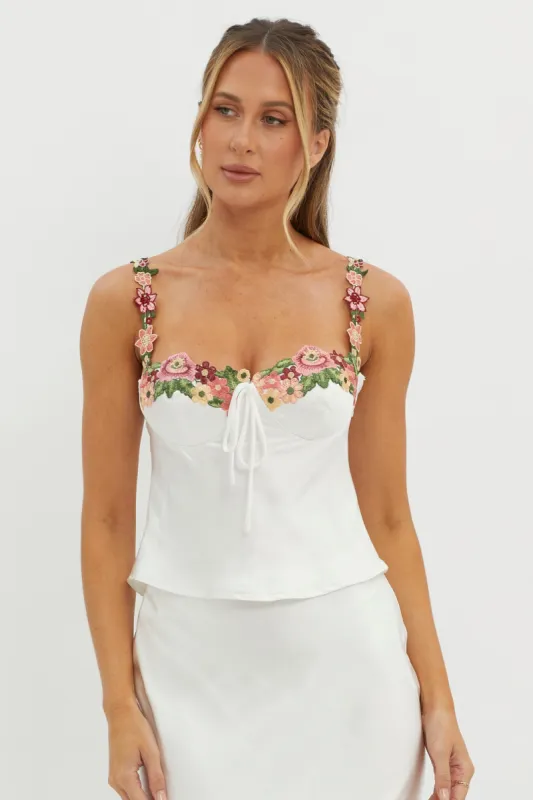 Rose Garden Floral Applique Cami Top White sold by Selfie Leslie