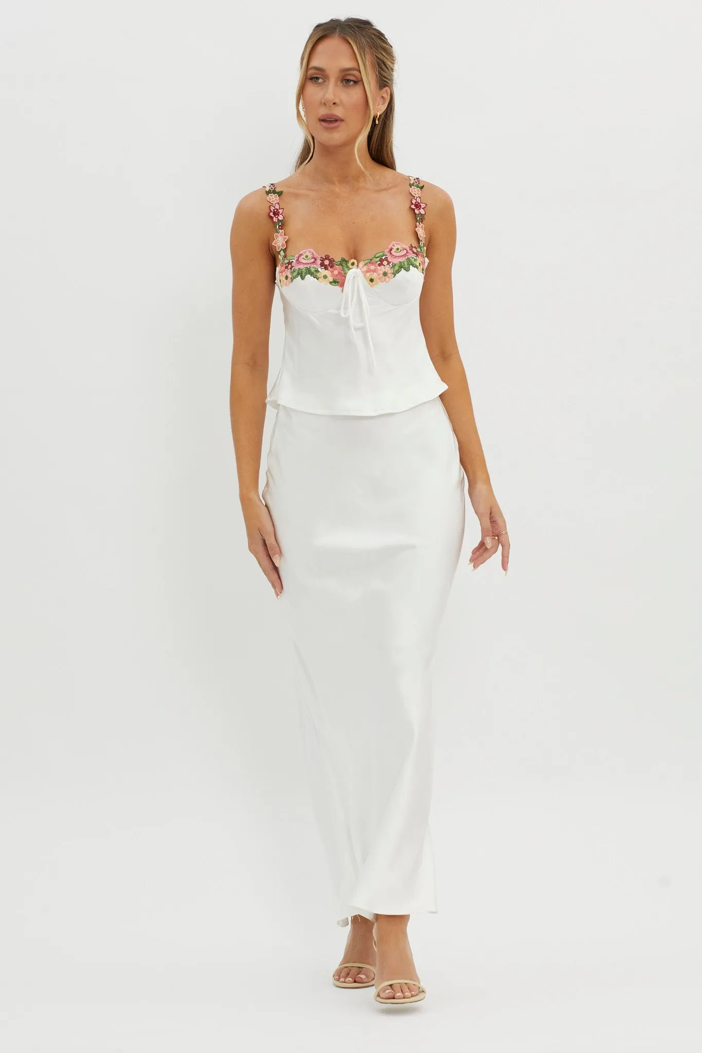 Rose Garden Floral Applique Cami Top White sold by Selfie Leslie product image thumbnail 2