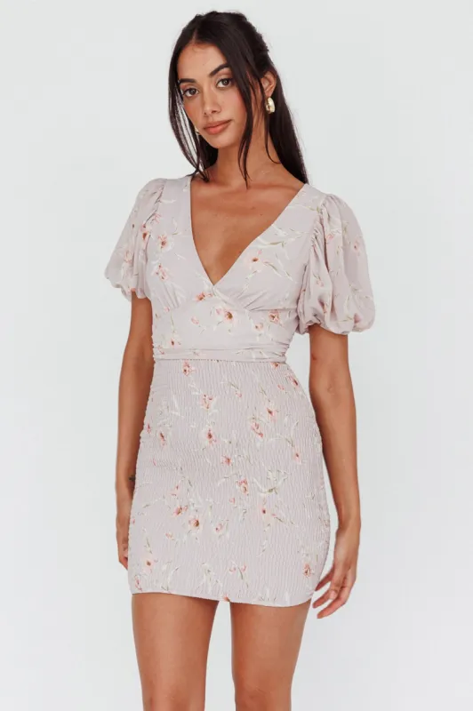 La Nena Shirred Mini Dress Floral Blush sold by Selfie Leslie