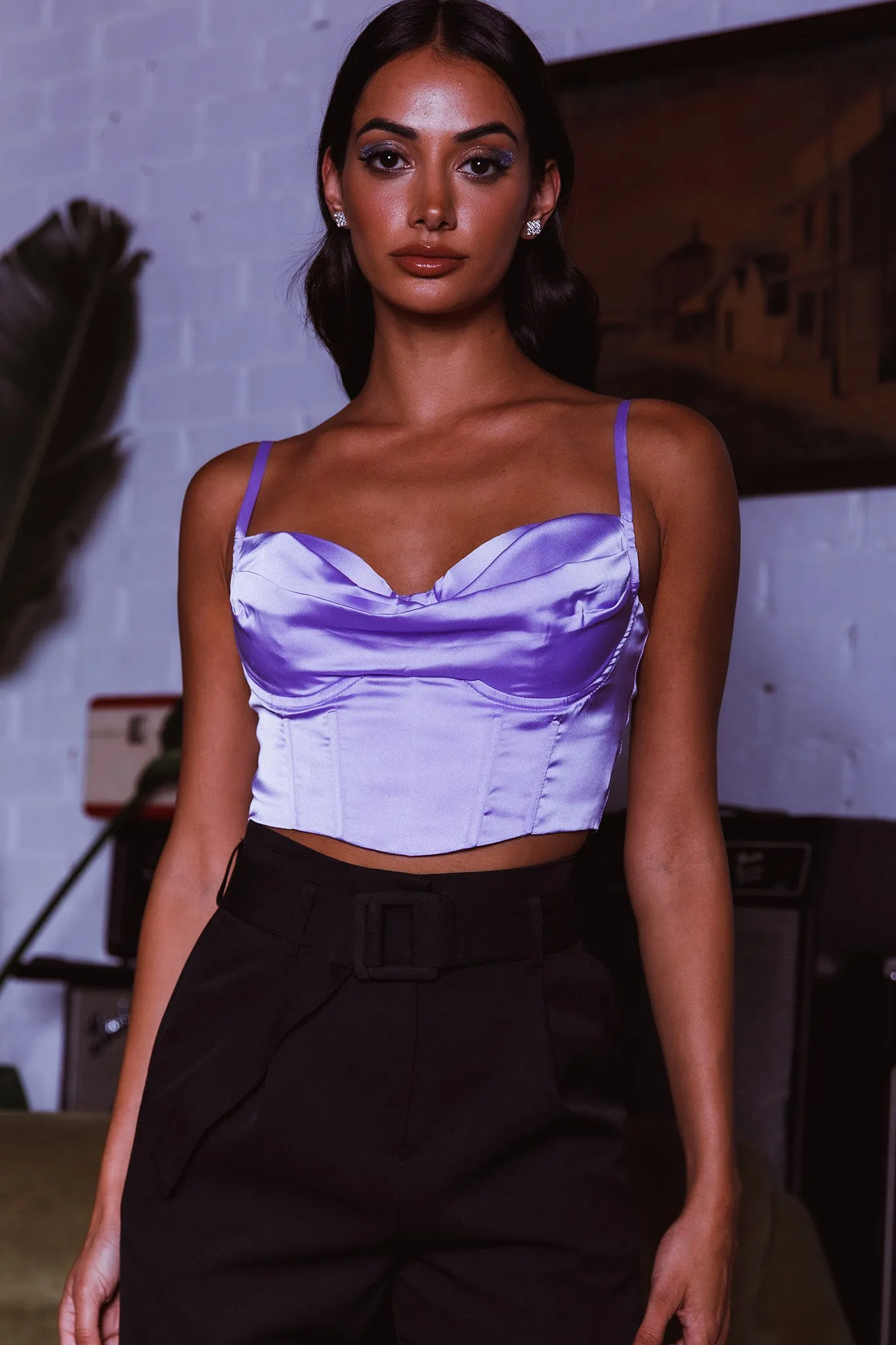 Lila Cowl Neck Corset Top Lilac sold by Selfie Leslie product image thumbnail 4